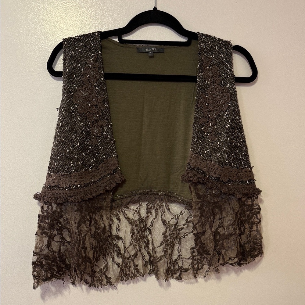 Miss Me Olive Lace Vest with Sequins Size Medium